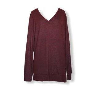 Lucky Brand Burgundy V-Neck Tunic Top Large